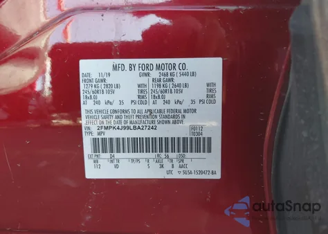 2020 Ford Edge Sel from USA, damaged, VIN 2FMPK4J99LBA27242